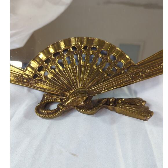 Vintage Brass Fan Shaped Vanity Mirror Missing Stand Victorian Art Nouveau - Picture 3 of 15